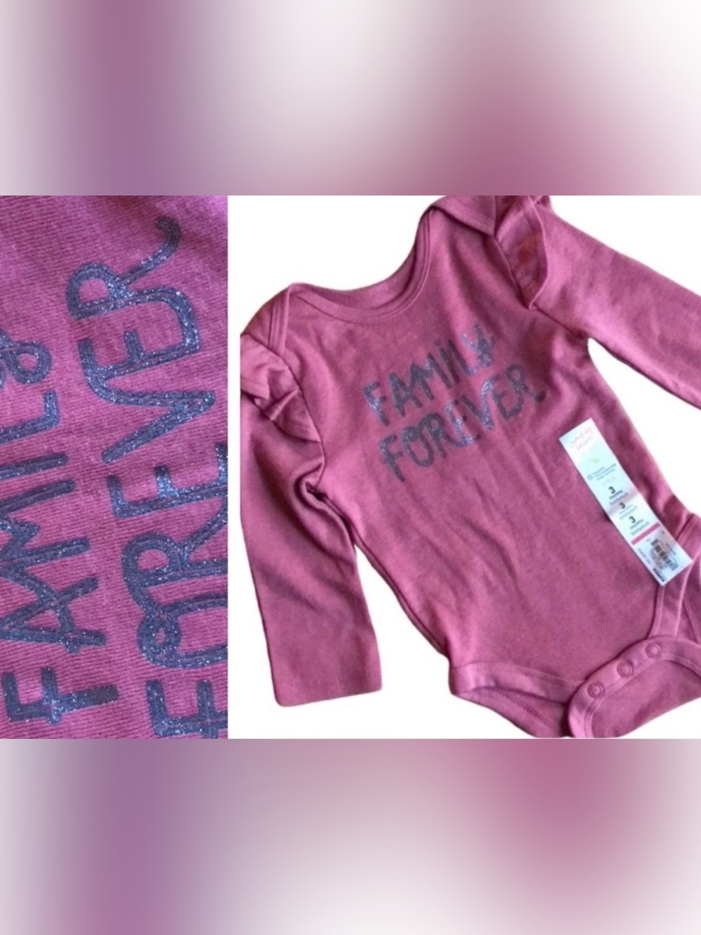 Jumping Beans 3 month Long Sleeve Onesie Bodysuit With Sparkle “Family Forever”